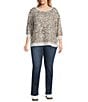 Westbound Plus Size Brown Zebra Knit Long Sleeve Button Shoulder Pullover Top, Color:Brown Zebra - Image 3