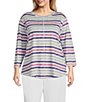 Westbound Plus Size Chalk Stripe 3/4 Sleeve Knit Crew Neck Top,Specials : American Fashion Style Bags On Sale