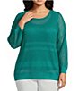 Westbound Plus Size Crochet 3/4 Sleeve Crew Neck Ribbed Top - Image 1