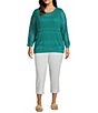 Westbound Plus Size Crochet 3/4 Sleeve Crew Neck Ribbed Top - Image 3