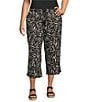 Westbound Plus Size Crop Graphic Linen Blend Pants, Color:Black White Graphic - Image 1