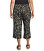 Westbound Plus Size Crop Graphic Linen Blend Pants, Color:Black White Graphic - Image 2