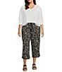 Westbound Plus Size Crop Graphic Linen Blend Pants, Color:Black White Graphic - Image 3