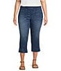 Color:True Blue - Image 1 - Plus Size Crop High Rise Flat Front Pull-on Jeans