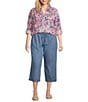 Westbound Plus Size Dancing Daubs 3/4 Roll-Tab Sleeve Point Collar Y-Neck Button Front Shirt, Color:Vivid Viola Dancing Daubs - Image 3