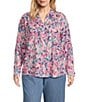 Westbound Plus Size Dancing Daubs 3/4 Roll-Tab Sleeve Point Collar Y-Neck Button Front Shirt, Color:Vivid Viola Dancing Daubs - Image 4