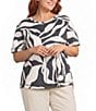 Westbound Plus Size Dancing Leaves Short Sleeve Slub Knit Crew Neck Top - Image 1