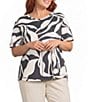 Westbound Plus Size Dancing Leaves Short Sleeve Slub Knit Crew Neck Top - Image 1