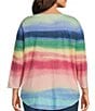 Color:Ombre Stripe - Image 2 - Plus Size Dip Dye 3/4 Sleeve Knit Crew Neck Top