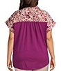 Westbound Plus Size Ditsy Bloom Print Woven Button Front Top - Image 2