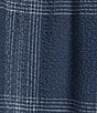 Color:Blue Plaid - Image 4 - Plus Size Elbow Puff Sleeve Tie Neck Top