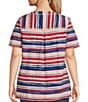 Color:American Flag Stripe - Image 2 - Plus Size Flag Stripe Knit Short Sleeve V-Neck Top