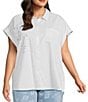 Westbound Plus Size Floral Stripe Woven Button Front Top - Image 1