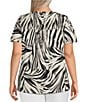 Color:Playful Zebra - Image 2 - Plus Size Flutter Sleeve Zebra Print Smocked Top