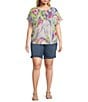 Color:Bright Wash Leaf - Image 3 - Plus Size Henley Cuffed Short Sleeve Rounded Hem Top