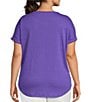 Color:Purple Opulence - Image 2 - Plus Size Henley Round Neck Cuffed Short Sleeve Top