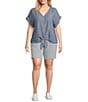 Westbound Plus Size High Rise Bermuda Porkchop Pockets Shorts, Color:Barely Stripe - Image 3