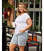 Westbound Plus Size High Rise Bermuda Porkchop Pockets Shorts, Color:Barely Stripe - Image 5