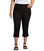 Color:Black - Image 1 - Plus Size High Rise Flat Front Pull-On Cropped Pants
