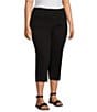 Color:Black - Image 3 - Plus Size High Rise Flat Front Pull-On Cropped Pants