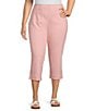 Color:Powder Pink - Image 1 - Plus Size High Rise Flat Front Pull-On Cropped Pants