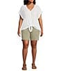 Westbound Plus Size High Rise Porkchop Pockets Bermuda Shorts, Color:Seagrass - Image 3