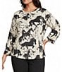 Westbound Plus Size Horses 3/4 Sleeve Knit Crew Neck Top - Image 1
