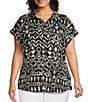 Westbound Plus Size Ikat Stripe Print Woven Button Front Top - Image 1