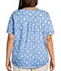 Westbound Plus Size Indigo Tile Short Sleeve Slub Knit Crew Neck Top - Image 2