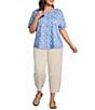 Westbound Plus Size Indigo Tile Short Sleeve Slub Knit Crew Neck Top - Image 3