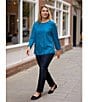 Westbound Plus Size Knit 3/4 Sleeve Crew Neck Tee, Color:Celestial - Image 5