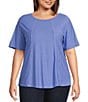 Color:Persian Jewel Purple - Image 1 - Plus Size Short Sleeve Solid Knit Tee Shirt