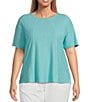 Color:Amazon Blue - Image 1 - Plus Size Short Sleeve Solid Knit Tee Shirt