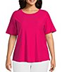 Color:Pink Peacock - Image 1 - Plus Size Short Sleeve Solid Knit Tee