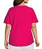 Color:Pink Peacock - Image 2 - Plus Size Short Sleeve Solid Knit Tee