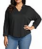 Westbound Plus Size Knit Long Sleeve V-Neck Collared Top - Image 5