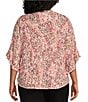 Color:Animal Trails - Image 2 - Plus Size Knit Animals Trails Print Crew Neck 3/4 Ruffle Sleeve Top