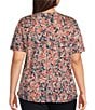 Color:Floral Meadow - Image 2 - Plus Size Knit Floral Short Sleeve Crew Neck Top