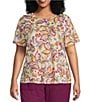 Color:Mulit Paisley - Image 1 - Plus Size Knit Paisley Short Sleeve Crew Neck Tee Shirt