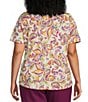 Color:Mulit Paisley - Image 2 - Plus Size Knit Paisley Short Sleeve Crew Neck Tee Shirt