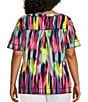 Color:Shattered Prism - Image 2 - Plus Size Knit Print Short Sleeve V-Neck Top