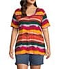 Color:Hazy Dunes - Image 1 - Plus Size Knit Short Sleeve V-Neck Printed Top