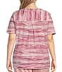 Color:Pink Soft Stripe - Image 2 - Plus Size Knit Stripe Short Sleeve V-Neck Top
