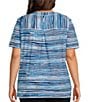 Color:Blue Soft Stripe - Image 2 - Plus Size Knit Stripe Short Sleeve V-Neck Top