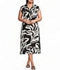 Westbound Plus Size Leaf Printed Y-Neck Button Front Collared Sleeveless A-Line Midi Dress - Image 1