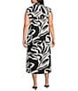 Westbound Plus Size Leaf Printed Y-Neck Button Front Collared Sleeveless A-Line Midi Dress - Image 2