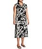 Westbound Plus Size Leaf Printed Y-Neck Button Front Collared Sleeveless A-Line Midi Dress - Image 3
