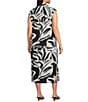 Westbound Plus Size Leaf Printed Y-Neck Button Front Collared Sleeveless A-Line Midi Dress - Image 4
