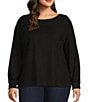 Westbound Plus Size Long Sleeve Button Cuff Crew Neck Pocket Top, Color:Black - Image 1