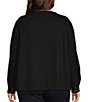 Westbound Plus Size Long Sleeve Button Cuff Crew Neck Pocket Top, Color:Black - Image 2